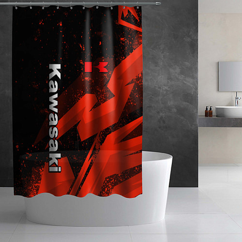 Шторка для ванной Кавасаки - красные брызги / 3D-принт – фото 2