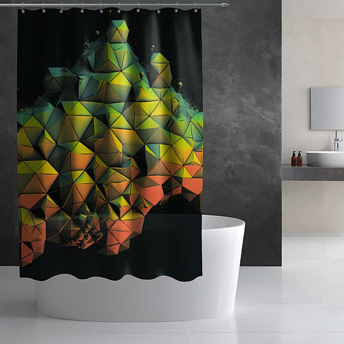 Шторка для ванной Зеленая кубическая абстракция / 3D-принт – фото 2