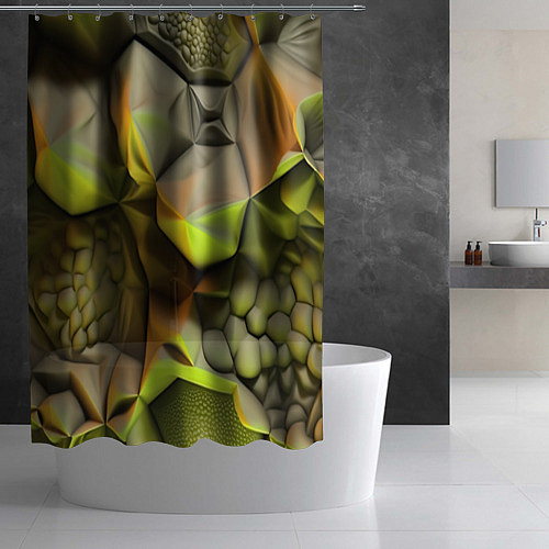 Шторка для ванной Зеленая объемная космическая текстура / 3D-принт – фото 2