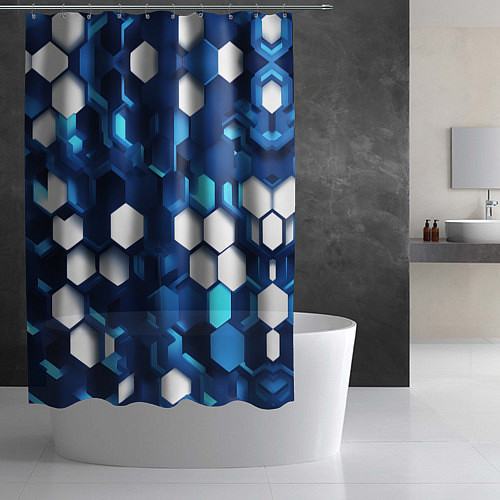 Шторка для ванной Cyber hexagon Blue / 3D-принт – фото 2