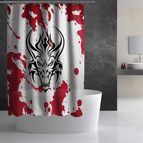 Шторка для ванной Дракон на фоне красных пятен / 3D-принт – фото 2