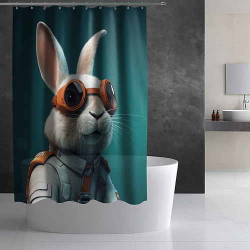 Шторка для ванной Белый кролик-космонавт / 3D-принт – фото 2
