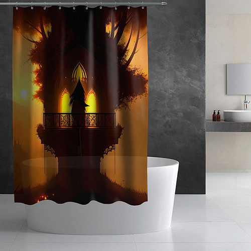 Шторка для ванной Солнечный домик на дереве / 3D-принт – фото 2