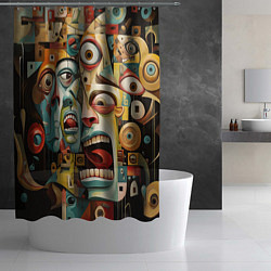 Шторка для душа Живопись с лицами в стиле Пабло Пикассо, цвет: 3D-принт — фото 2