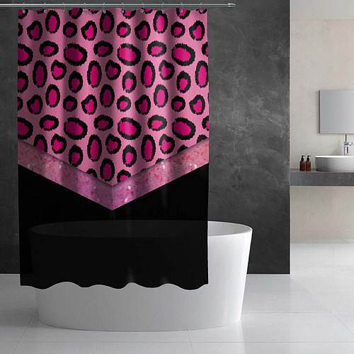 Шторка для ванной Розовый леопард и блестки принт / 3D-принт – фото 2