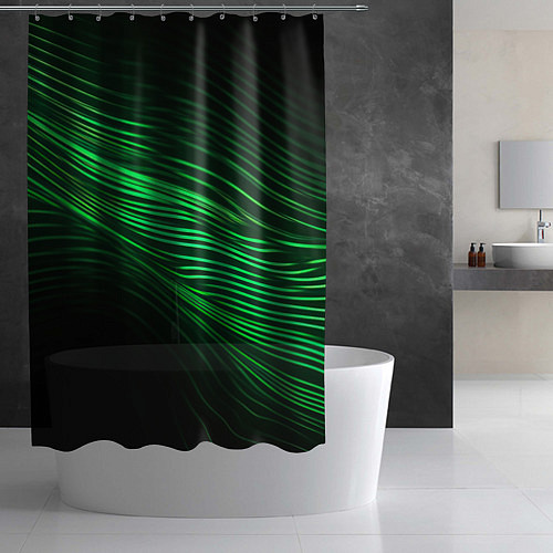 Шторка для ванной Green neon lines / 3D-принт – фото 2