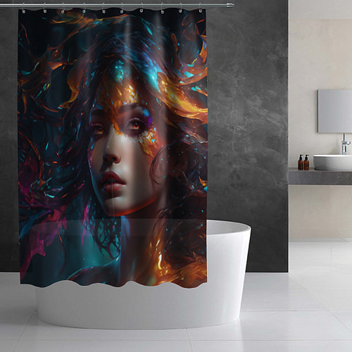 Шторка для ванной Фантастическая женщина и брызги краски / 3D-принт – фото 2