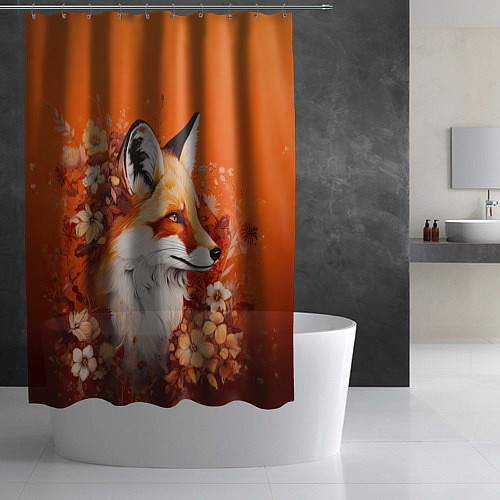 Шторка для ванной Лисёнок в цветах / 3D-принт – фото 2