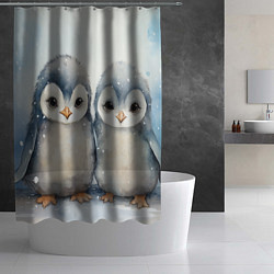 Шторка для душа Милые пингвины акварель, цвет: 3D-принт — фото 2