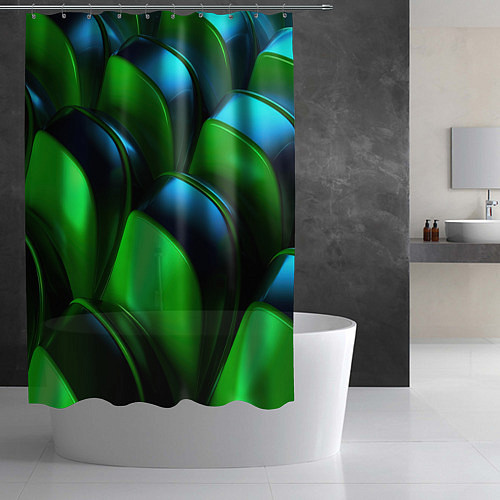 Шторка для ванной Зеленые абстрактные элементы / 3D-принт – фото 2