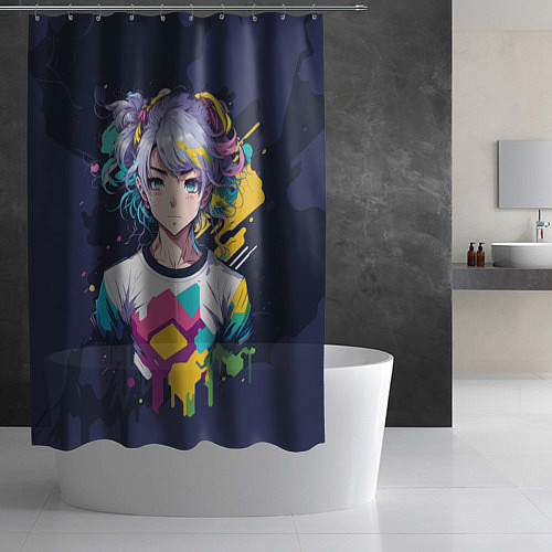 Шторка для ванной Аниме с фиолетовыми волосами / 3D-принт – фото 2