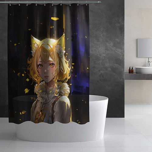 Шторка для ванной Грустная девушка-кошка / 3D-принт – фото 2