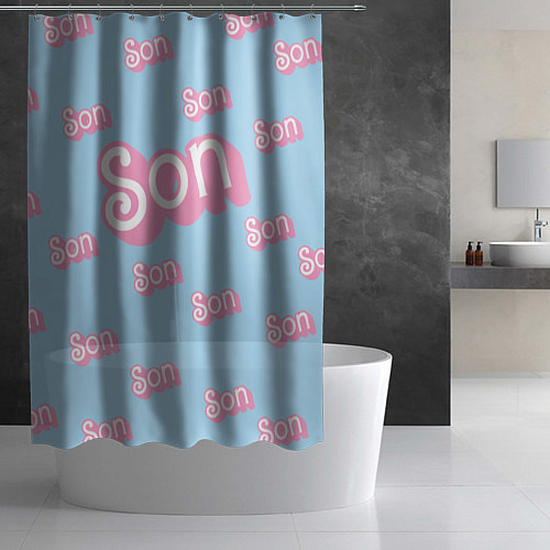 Шторка для ванной Сын - в стиле Барби: паттерн голубой / 3D-принт – фото 2