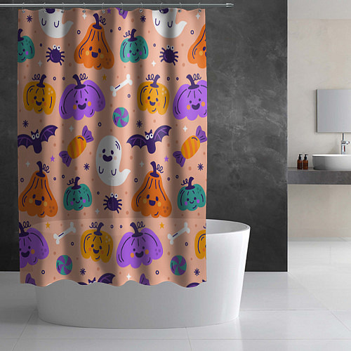 Шторка для ванной Halloween - pumpkins and ghosts / 3D-принт – фото 2