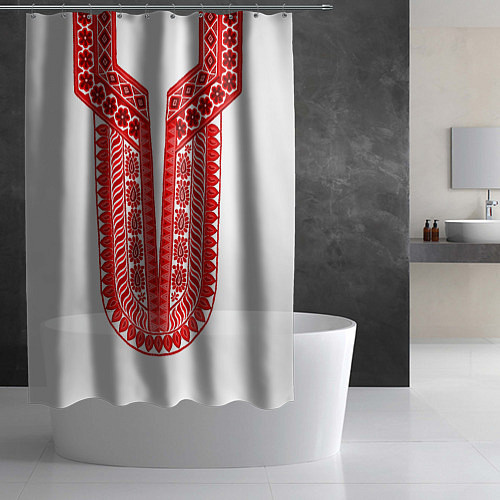 Шторка для ванной Красная славянская вышиванка / 3D-принт – фото 2