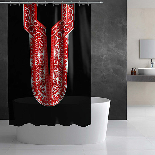 Шторка для ванной Красный орнамент в руском стиле / 3D-принт – фото 2