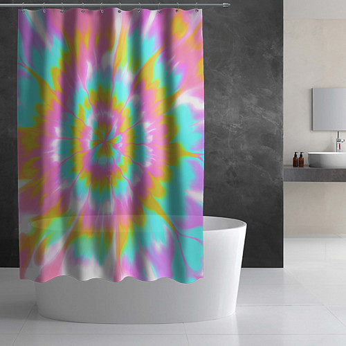 Шторка для ванной Tie-Dye кислотный в стиле барби / 3D-принт – фото 2