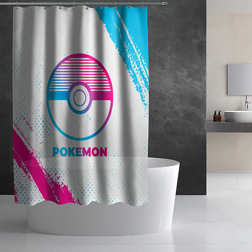 Шторка для ванной Pokemon neon gradient style / 3D-принт – фото 2