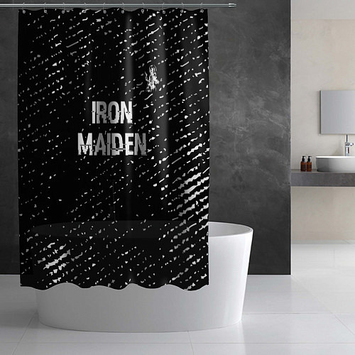 Шторка для ванной Iron Maiden glitch на темном фоне: символ сверху / 3D-принт – фото 2