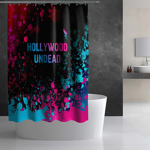 Шторка для ванной Hollywood Undead - neon gradient: символ сверху / 3D-принт – фото 2