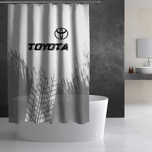 Шторка для ванной Toyota speed на светлом фоне со следами шин: симво / 3D-принт – фото 2