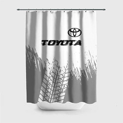 Шторка для душа Toyota speed на светлом фоне со следами шин: симво, цвет: 3D-принт