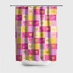 Шторка для душа Барби: желтые и розовые квадраты паттерн, цвет: 3D-принт