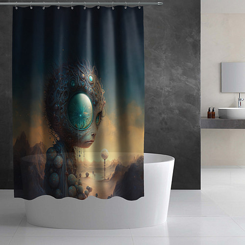 Шторка для ванной Абориген на загадочной планете / 3D-принт – фото 2