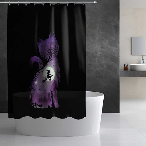 Шторка для ванной Кот в ночи / 3D-принт – фото 2