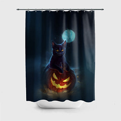 Шторка для душа Кот с тыквой - хэллоуин, цвет: 3D-принт
