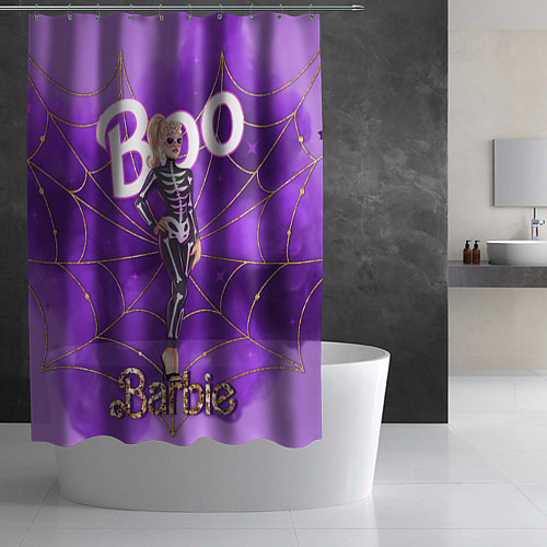 Шторка для ванной Барби в костюме скелета: паутина и фиолетовый дым / 3D-принт – фото 2