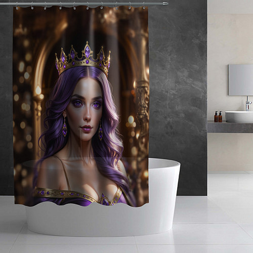 Шторка для ванной Девушка с фиолетовыми волосами в короне / 3D-принт – фото 2