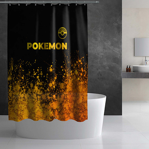 Шторка для ванной Pokemon - gold gradient: символ сверху / 3D-принт – фото 2