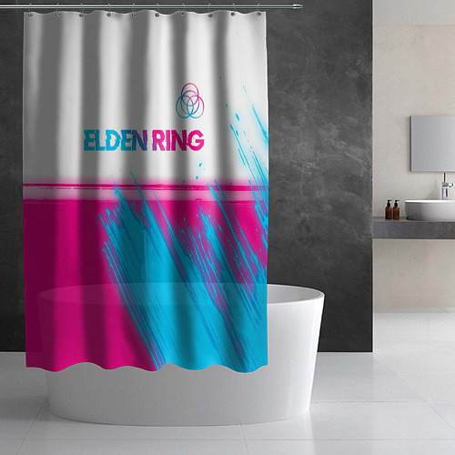 Шторка для ванной Elden Ring neon gradient style: символ сверху / 3D-принт – фото 2
