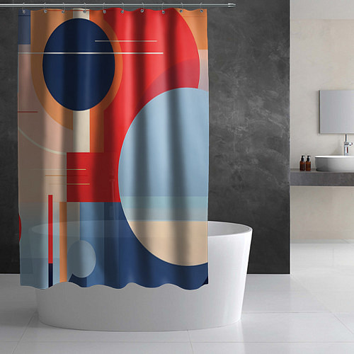 Шторка для ванной Геометрическая абстракция с кругами и полосками / 3D-принт – фото 2