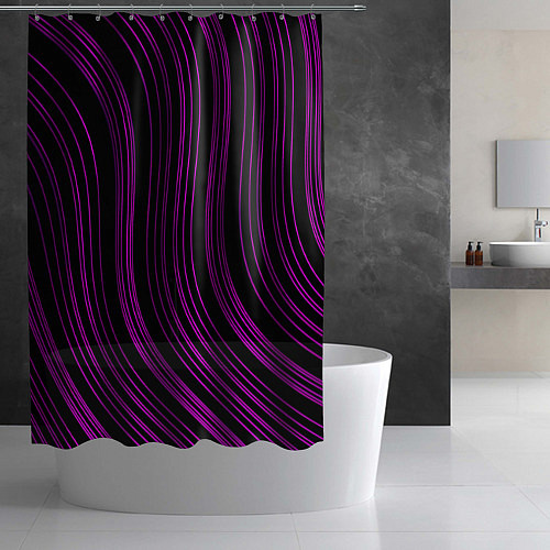 Шторка для ванной Абстракция фиолетовые линии / 3D-принт – фото 2