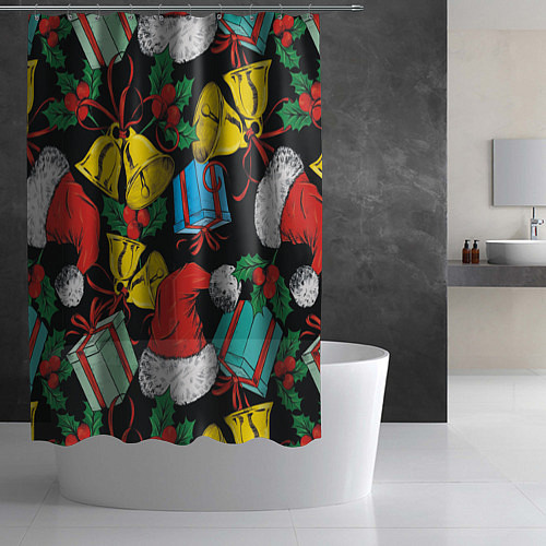 Шторка для ванной Узор с рождественскими колокольчиками / 3D-принт – фото 2