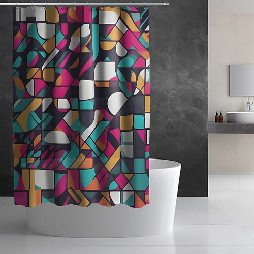 Шторка для ванной Разноцветные ретро фигуры / 3D-принт – фото 2
