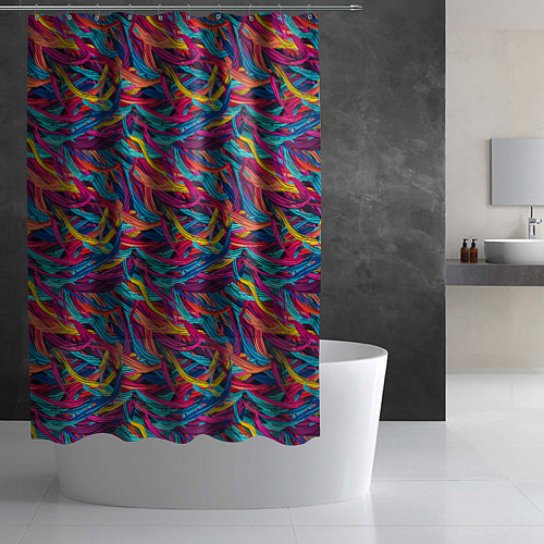 Шторка для ванной Разноцветные линии нарисованы чернилами паттерн / 3D-принт – фото 2