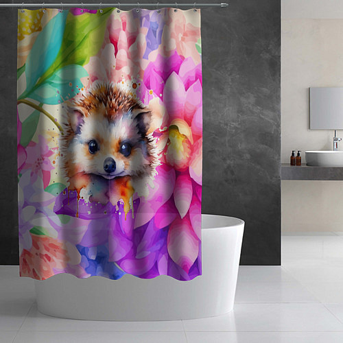 Шторка для ванной Ежик в цветах / 3D-принт – фото 2