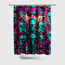 Шторка для душа Slipknot на фоне рок черепов, цвет: 3D-принт