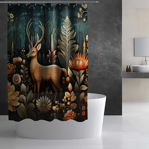 Шторка для ванной Лесной олень в стиле фолк-арт / 3D-принт – фото 2