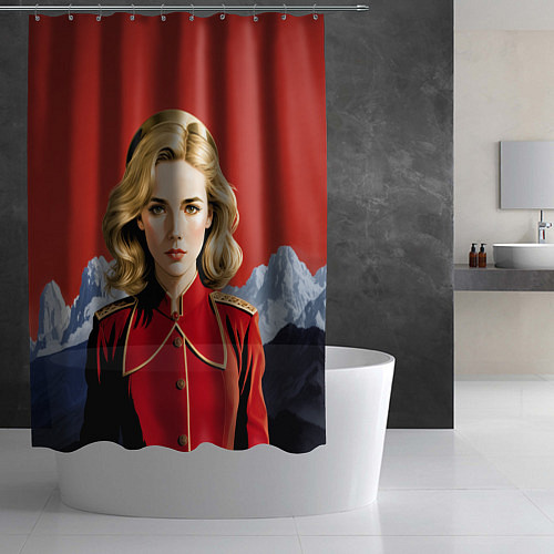 Шторка для ванной Девушка в красной униформе / 3D-принт – фото 2