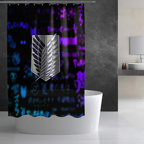 Шторка для ванной Неоновые лого атака титанов / 3D-принт – фото 2