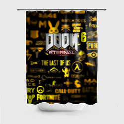 Шторка для душа Doom золотые логотипы игр, цвет: 3D-принт