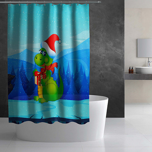 Шторка для ванной Дракон с подарком новый год / 3D-принт – фото 2