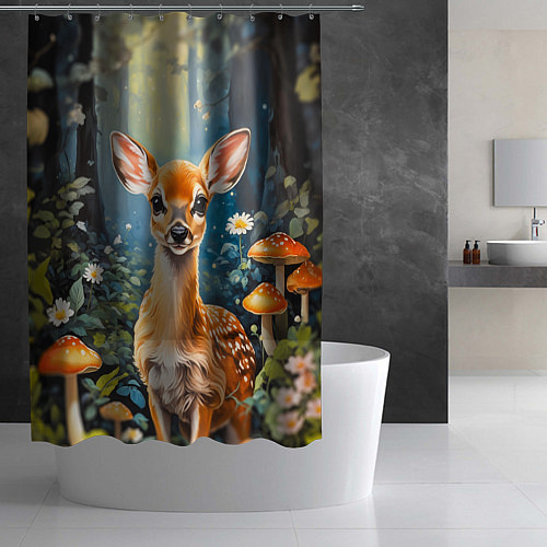 Шторка для ванной Олененок в волшебном лесу / 3D-принт – фото 2