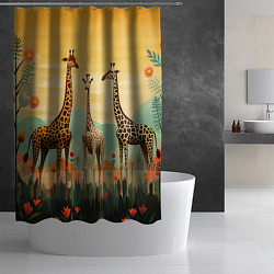 Шторка для душа Три жирафа в стиле фолк-арт, цвет: 3D-принт — фото 2