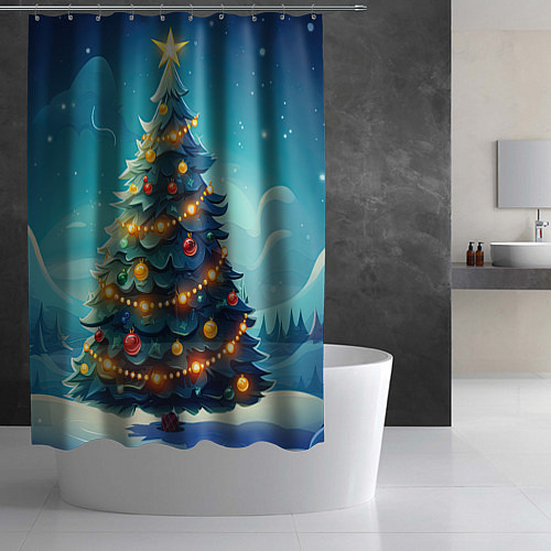 Шторка для ванной Новогодняя елка / 3D-принт – фото 2