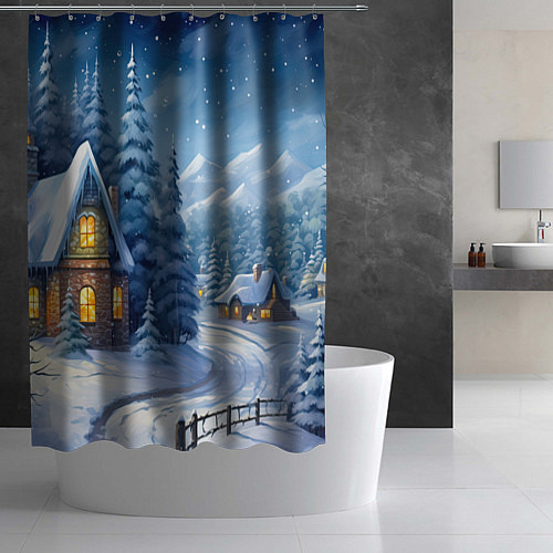 Шторка для ванной Новогодний домик / 3D-принт – фото 2